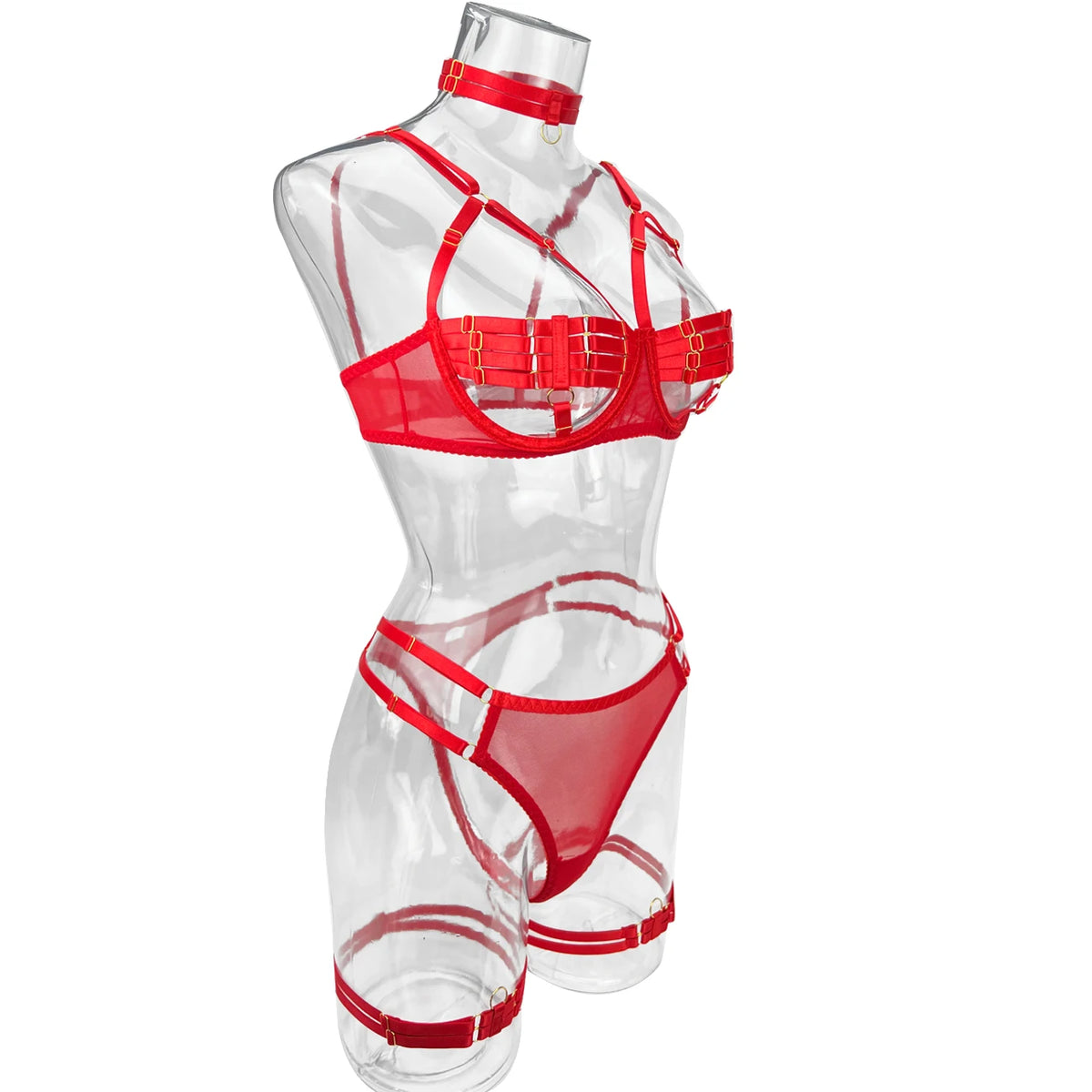 5-Piece Hollow Lingerie Set – Sensual Open Bra & Brief Outfit