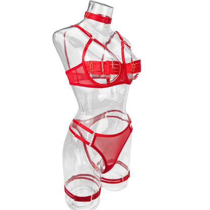 5-Piece Hollow Lingerie Set – Sensual Open Bra & Brief Outfit
