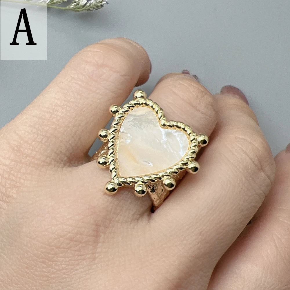 Natural Sea Shell Heart &amp; Star Adjustable Rings – Ocean-Inspired Elegance