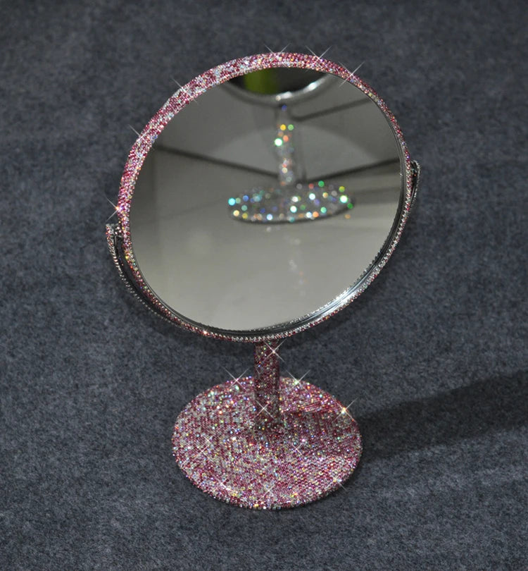 High-End Rhinestone Makeup Mirror – Rotatable Round Vanity Design