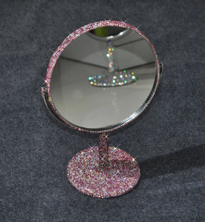 High-End Rhinestone Makeup Mirror – Rotatable Round Vanity Design