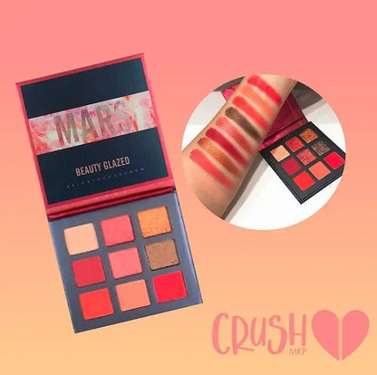 9-Color Matte & Glitter Eyeshadow Palette – Red Tone Shimmer Collection