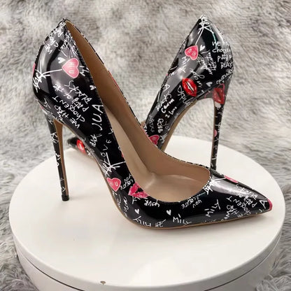 Graffiti Print Pointed Toe Stiletto Heels
