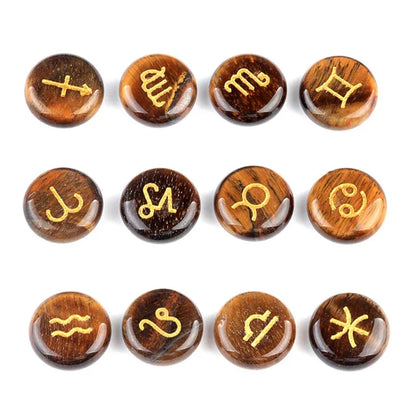 12-Piece Mini Chakra Stones Set – Natural Amethyst, Quartz & Semi-Precious Crystals with Zodiac Symbols