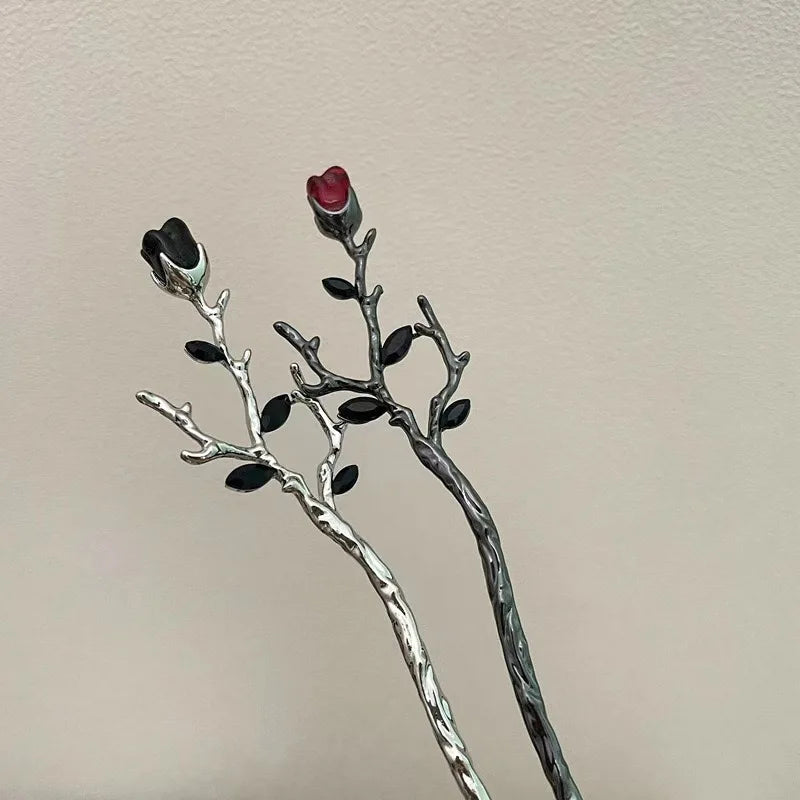 Vintage Rose Hair Stick – Elegant Floral Metal Hairpin