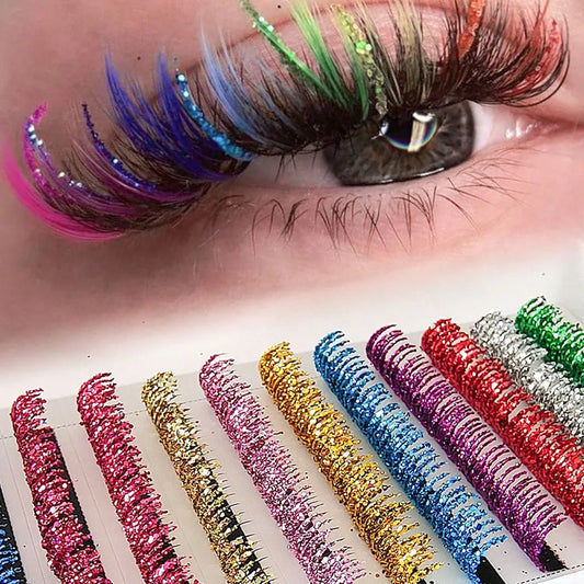 Fashion Glitter Lash Extensions – Colorful Shine, Mix Colors & Russian Volume