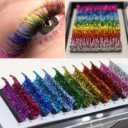 Fashion Glitter Lash Extensions – Colorful Shine, Mix Colors & Russian Volume