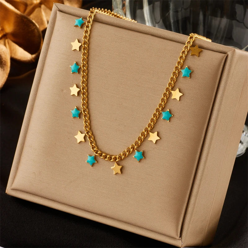 Stainless Steel Green Crystal Necklace – Bohemian Pendant Chain