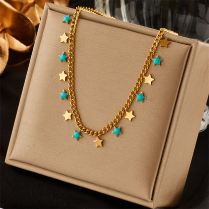 Stainless Steel Green Crystal Necklace – Bohemian Pendant Chain