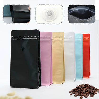 Block Bottom Stand-Up Coffee Pouch – Aluminum Foil Ziplock with Valve