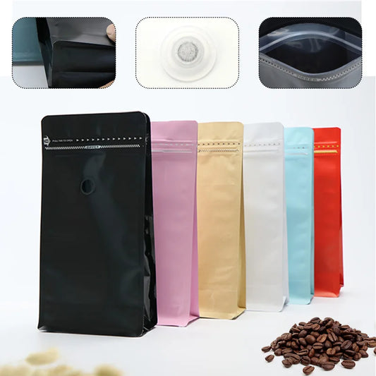 Block Bottom Stand-Up Coffee Pouch – Aluminum Foil Ziplock with Valve