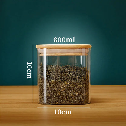 Square Glass Storage Jar with Bamboo Lid