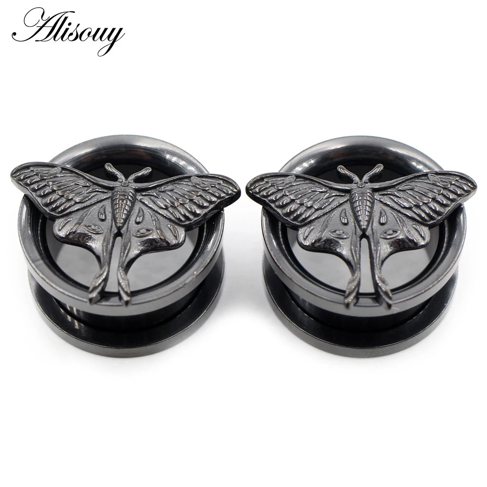 Stainless Steel Butterfly Thread Ear Tunnels – Plug & Stretcher Jewelry (1PC)