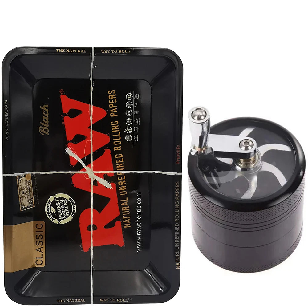 40mm Herb Grinder & Metal Rolling Tray Kit – 7x5 inch Portable Spice & Herb Tool Set