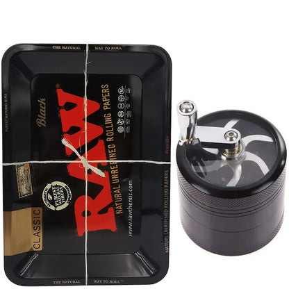 40mm Herb Grinder & Metal Rolling Tray Kit – 7x5 inch Portable Spice & Herb Tool Set