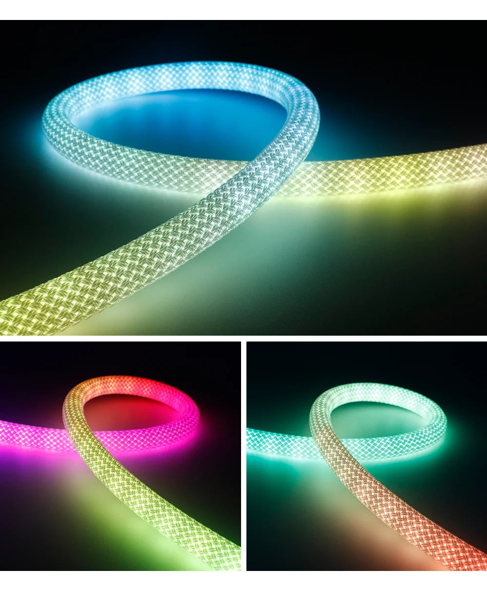WS2812B / WS2811 5V Round Neon LED Strip – 360° RGBIC Flexible Silicone Tape, 50 LEDs/m, IP67 Waterproof