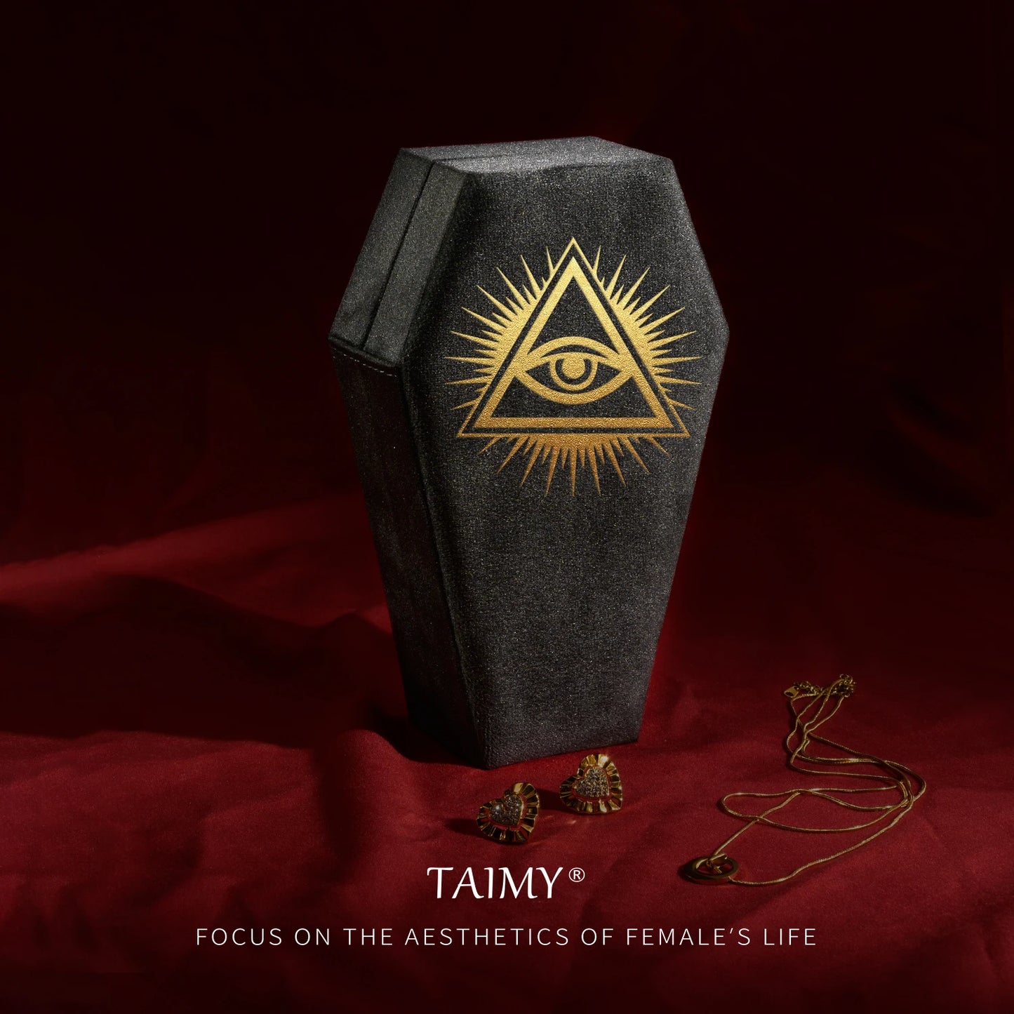 Gothic Velvet Coffin Jewelry Box – Customizable Ring & Necklace Display Case