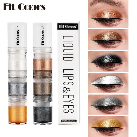 Fit Colors 3-Section Liquid Shimmer Eyeshadow Set – Pearl, Diamond &amp; Drama