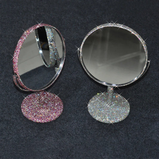 High-End Rhinestone Makeup Mirror – Rotatable Round Vanity Design