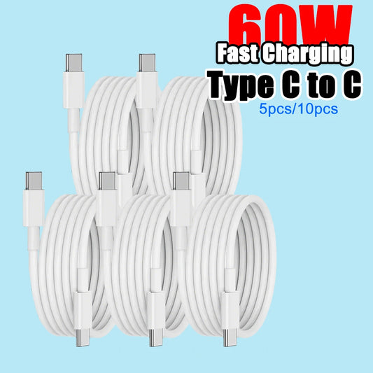 PD 60W Type-C to Type-C Fast Charging Cable – 5pcs / 10pcs Set