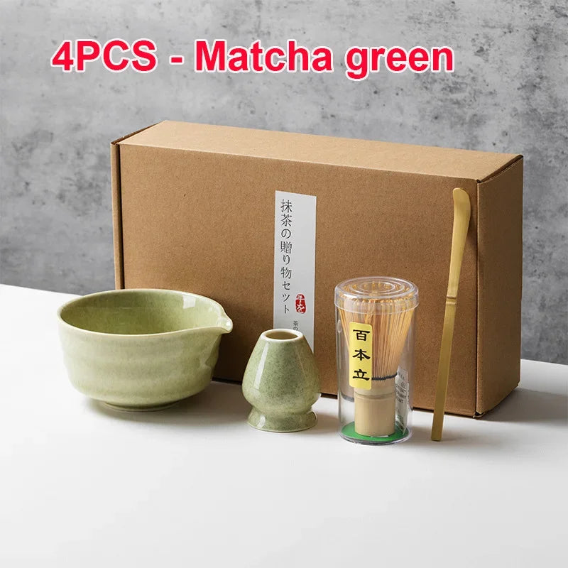 4/5/6PCS Traditional Matcha Tea Set – Bamboo Whisk, Teaspoon, Ceramic Bowl, and Accessories