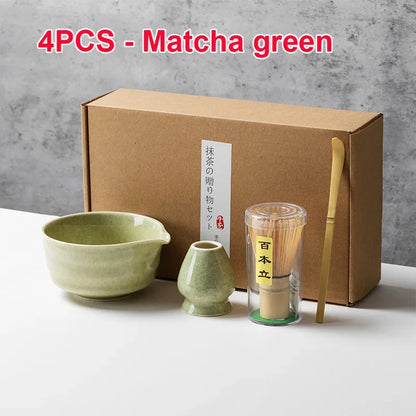 4/5/6PCS Traditional Matcha Tea Set – Bamboo Whisk, Teaspoon, Ceramic Bowl, and Accessories