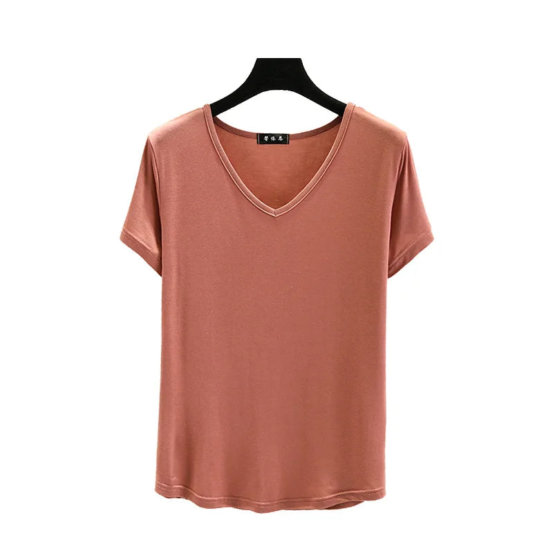 Women's Modal V-Neck Loose Fit T-Shirt