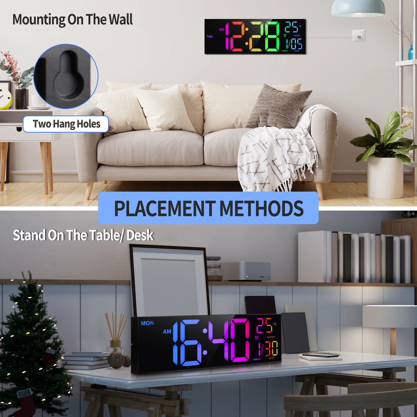 16" RGB LED Digital Wall Clock