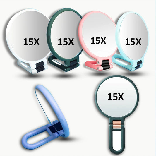 Double-Sided Folding Handheld Mirror – Travel Makeup Mirror with Magnification (2x/5x/10x/15x)