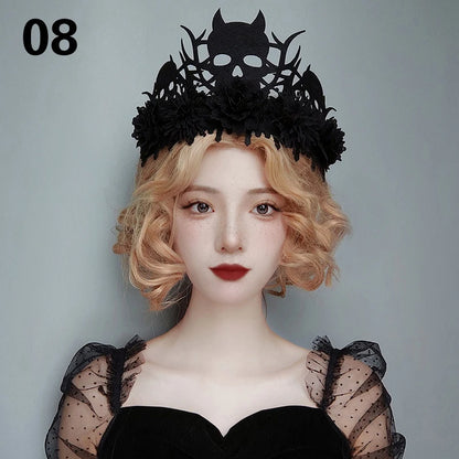 Vintage Gothic Rose Crown – Black Witch Headband Tiara