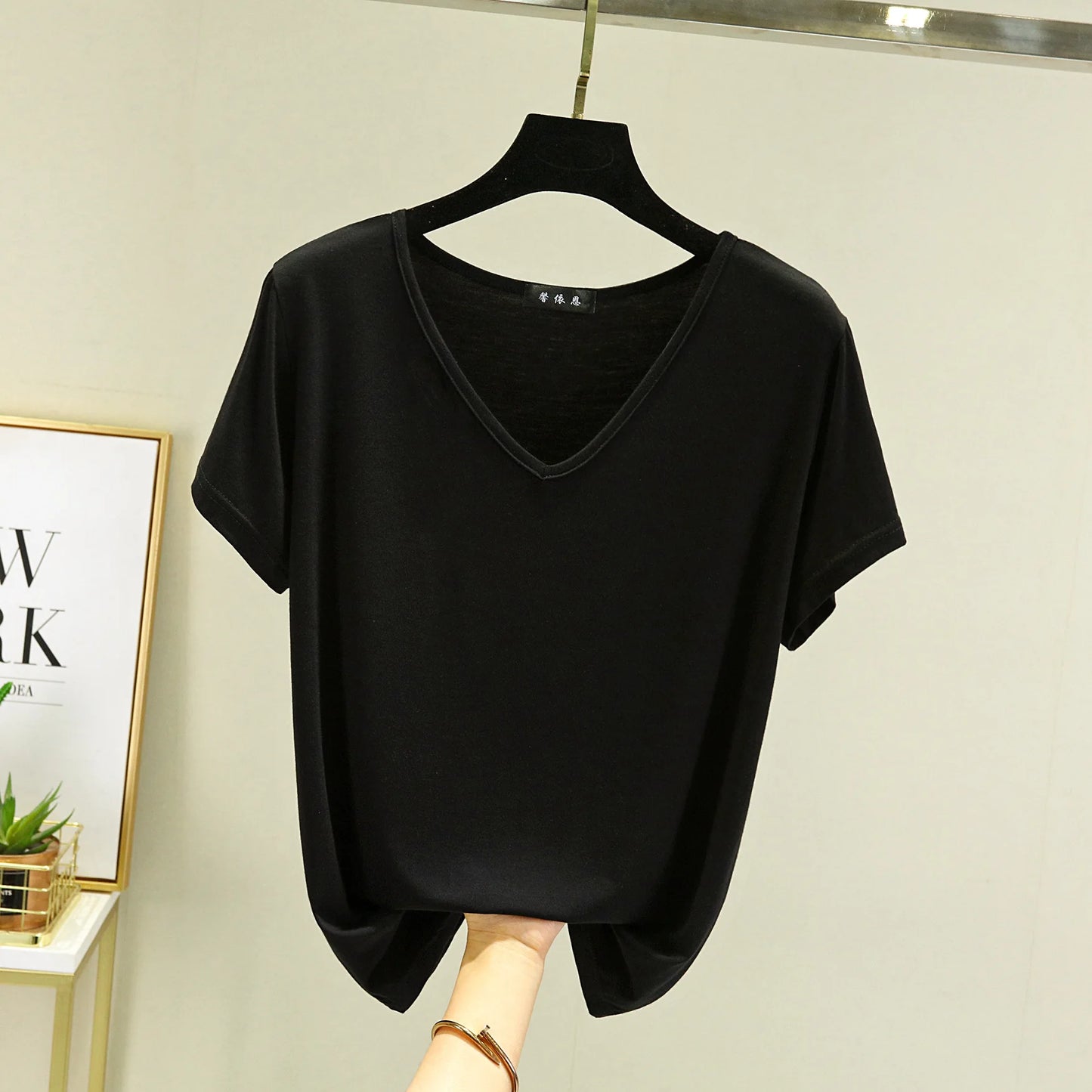 Women's Modal V-Neck Loose Fit T-Shirt