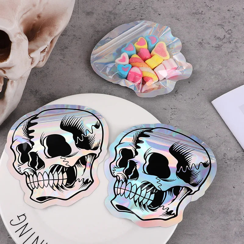 Halloween Skull Candy Bags – Self-Sealing Party Favor Pouches (10–100pcs)