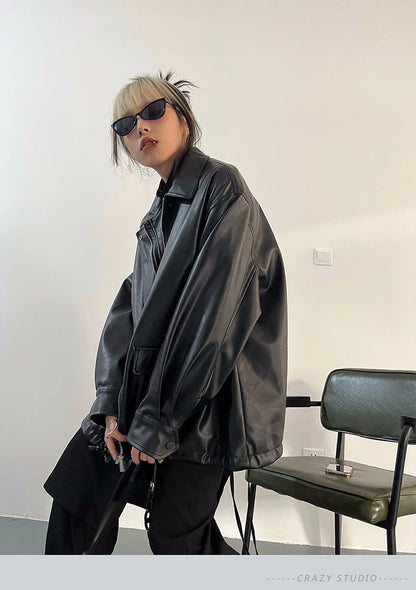 Oversized Faux Leather Jacket – Casual Cool Street Style