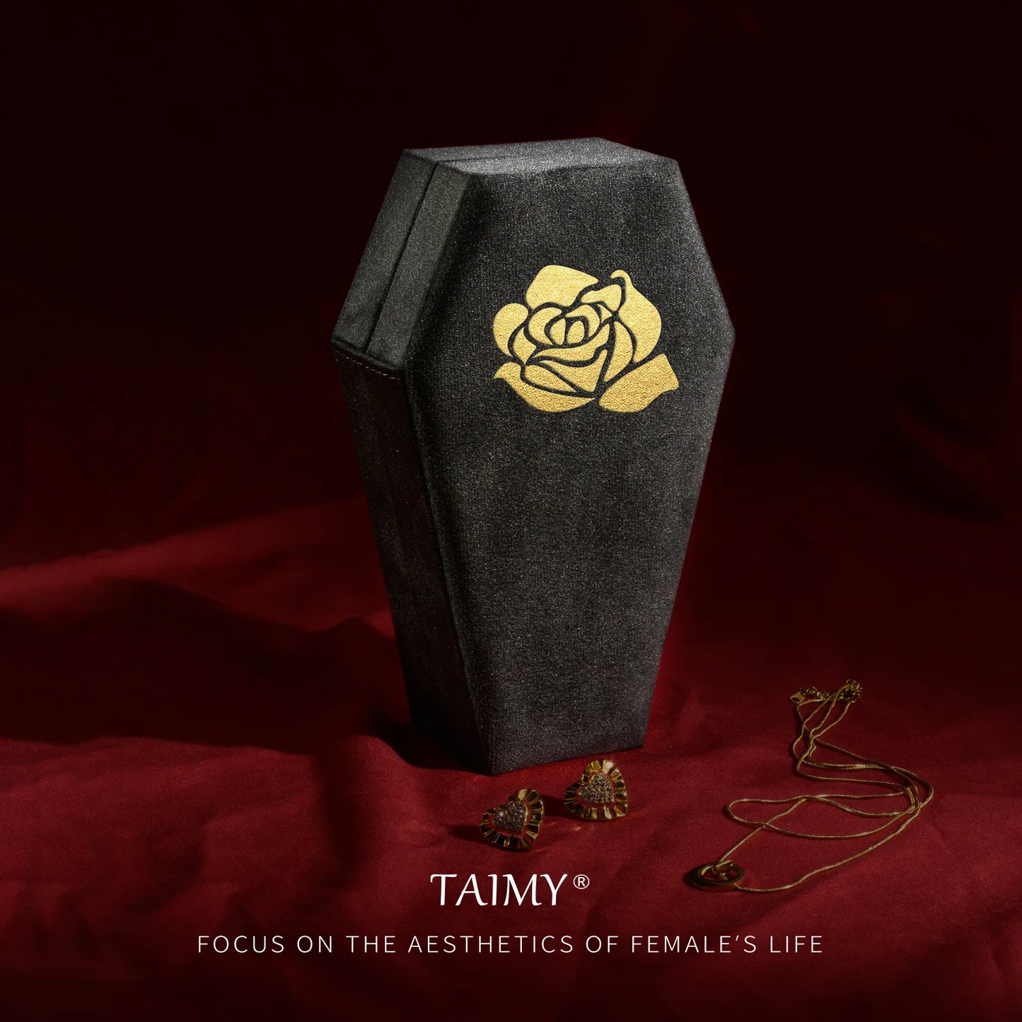 Gothic Velvet Coffin Jewelry Box – Customizable Ring & Necklace Display Case