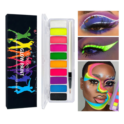 10-Color Glow Neon UV Face & Body Paint – Fluorescent Party Makeup Oil
