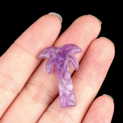 Natural Crystal Coconut Tree Statue – Carved Healing Stone Ornament with Pendant Hole