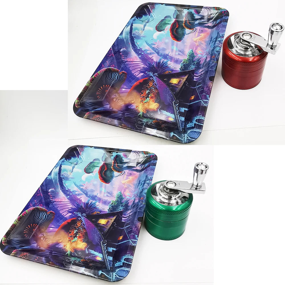 40mm Herb Grinder & Metal Rolling Tray Kit – 7x5 inch Portable Spice & Herb Tool Set