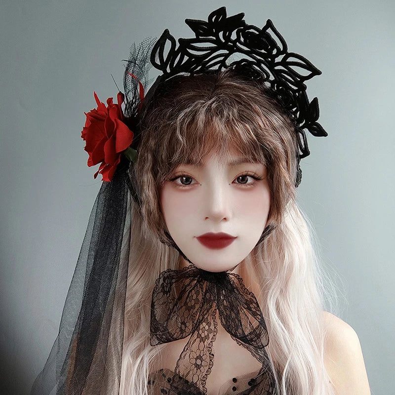 Vintage Gothic Rose Crown – Black Witch Headband Tiara