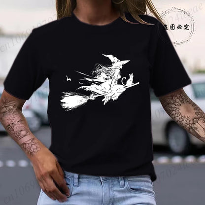 Flying Witch & Black Cat Spooky Season Shirt
