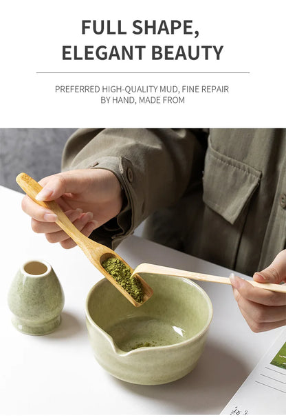 4/5/6PCS Traditional Matcha Tea Set – Bamboo Whisk, Teaspoon, Ceramic Bowl, and Accessories