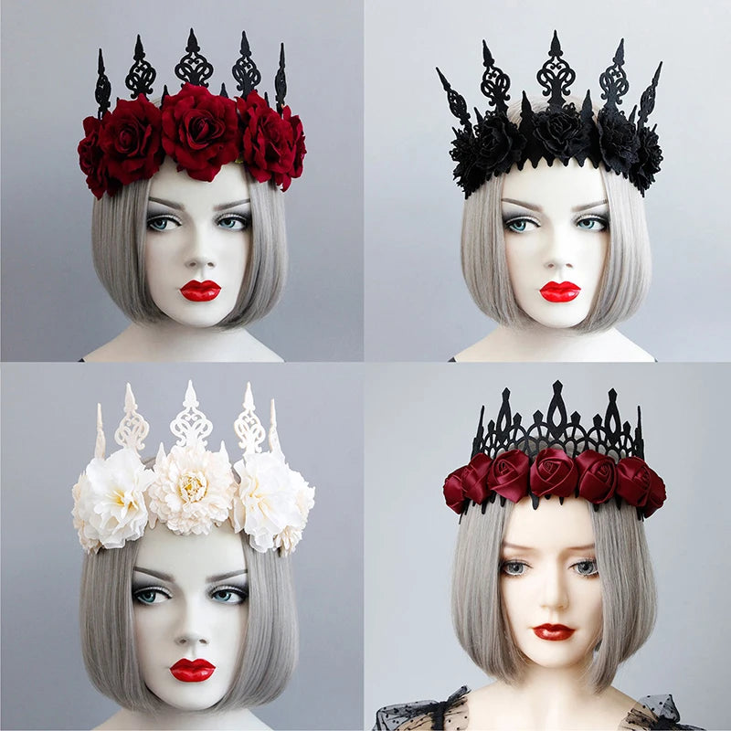 Vintage Gothic Rose Crown – Black Witch Headband Tiara