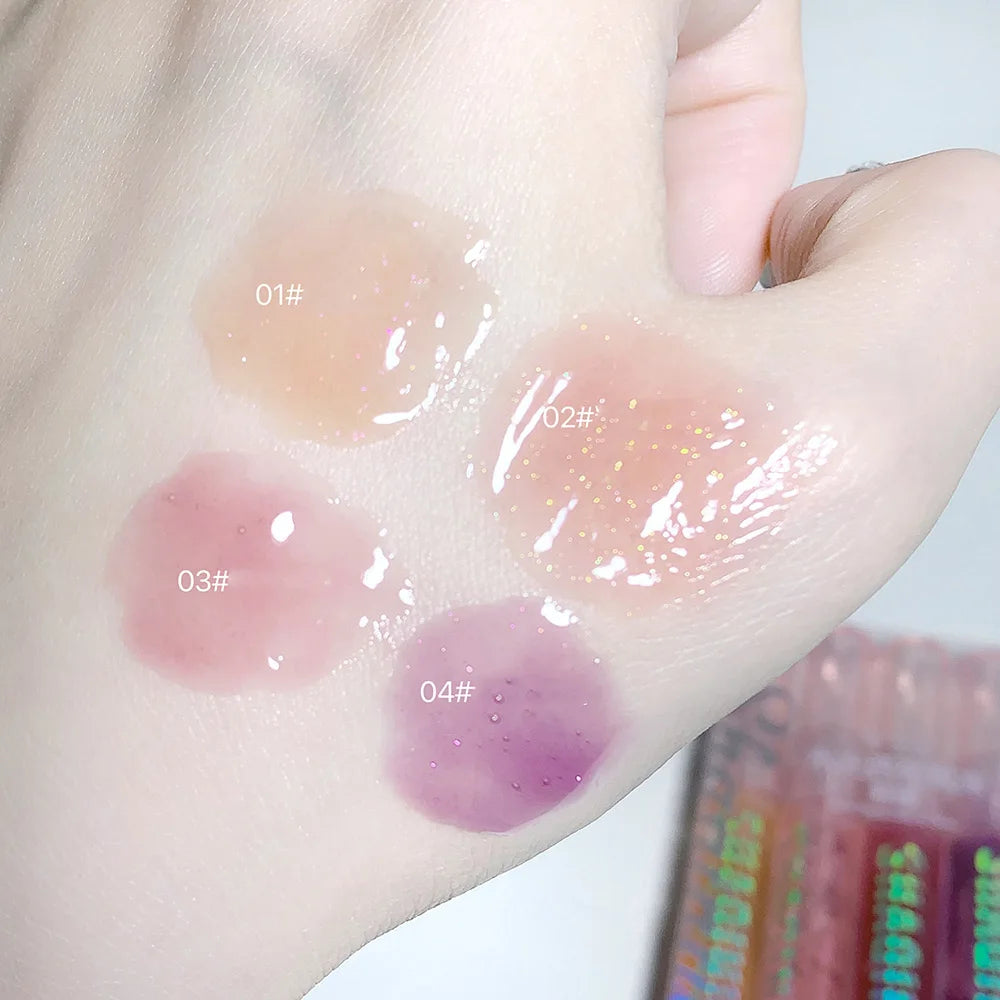 Water-Gloss Mirror Jelly Lip Gloss Set (4 PCS) – Moisturizing, Shimmer Finish