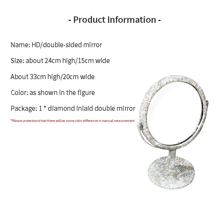 High-End Rhinestone Makeup Mirror – Rotatable Round Vanity Design