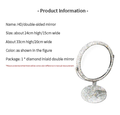 High-End Rhinestone Makeup Mirror – Rotatable Round Vanity Design