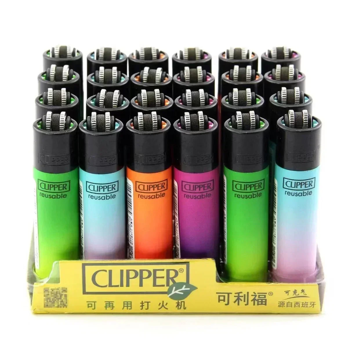 24-Piece Clipper-Style Butane Lighter Set – Refillable with Pattern Designs
