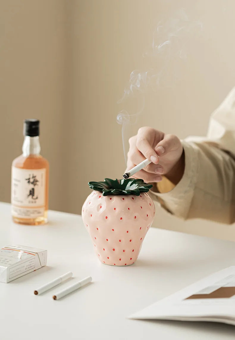 Strawberry Ceramic Storage AshTray with Lid