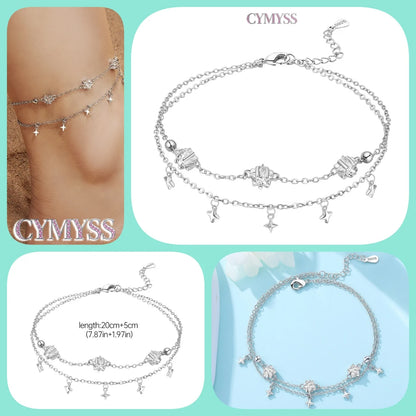 925 Sterling Silver Double-Layer Anklet – Exquisite Zircon Heart Chain Jewelry