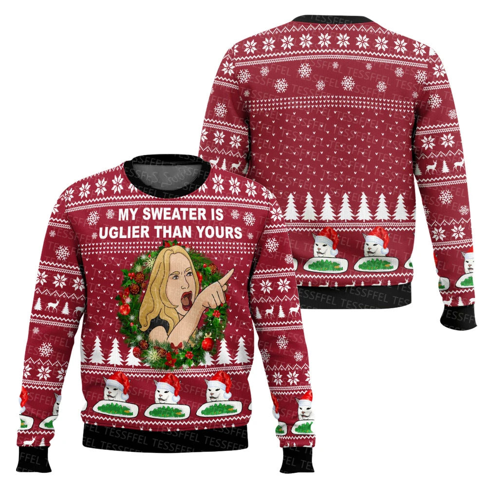 3D Christmas Cosplay Ugly Sweater – Santa, Jesus & Anime Print Holiday Pullover