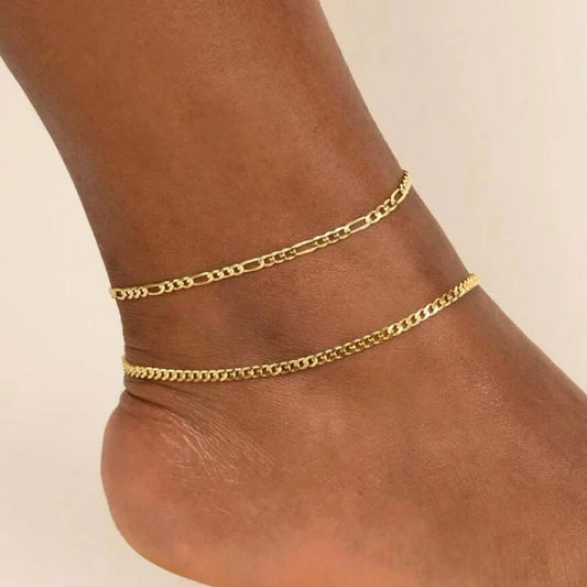 Chunky Figaro Chain Anklet – Unisex Stainless Steel Gold Anklet Jewelry (21+10cm)
